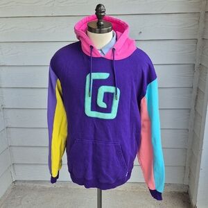 KARL JACOBS Purple Yellow Block Logo Pattern Cotton XL Mens Hoodie‎ Sweater 2021